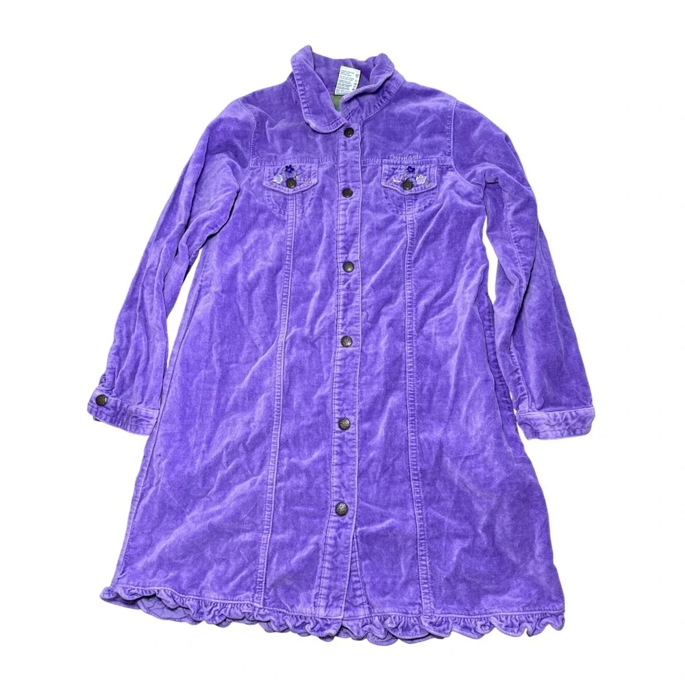 OshKosh Bgosh Girls Purple Corduroy Ruffle Hem Shirt‎ Dress Jacket Size 6X